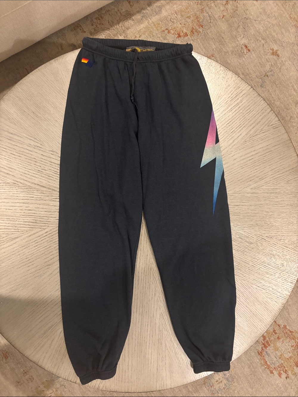 Aviator Nation Black Track Joggers with Rainbow Bolt